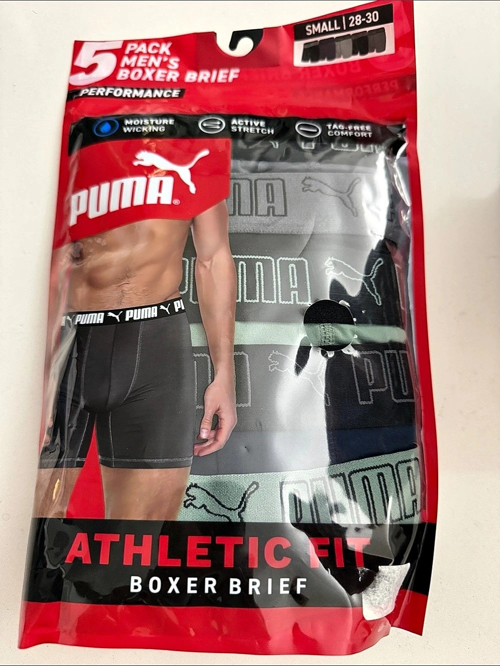 NWT PUMA Athletic Fit Boxer Brief 5-Pack in Black & Gray Small